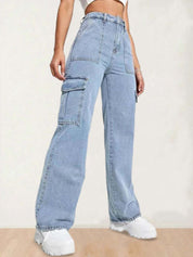 Kotty Women Regular Fit High-Rise Stretchable Cotton Cargo Jeans