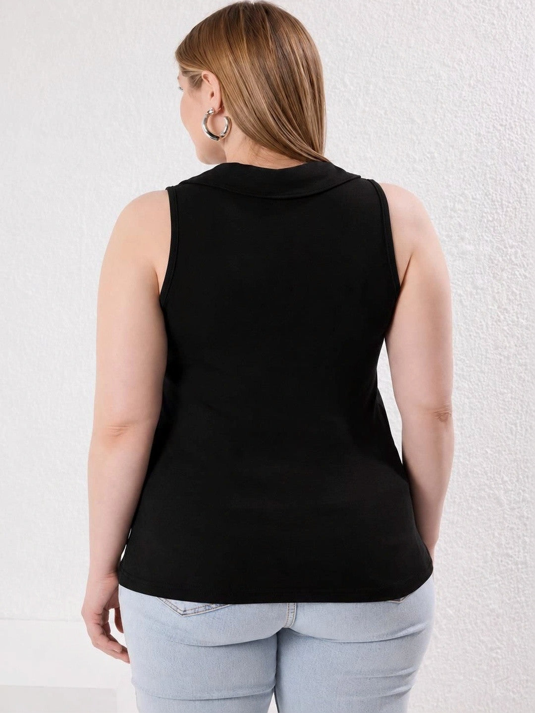 Kotty Women's Jet Black V-Neck Sleeveless Top | Chic Casual Top