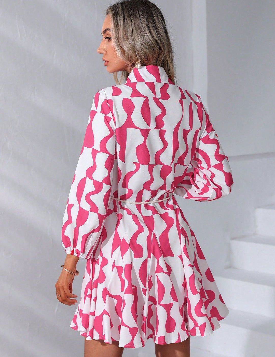 Kotty Graphic Printed Shirt Collar Fit & Flare Dress