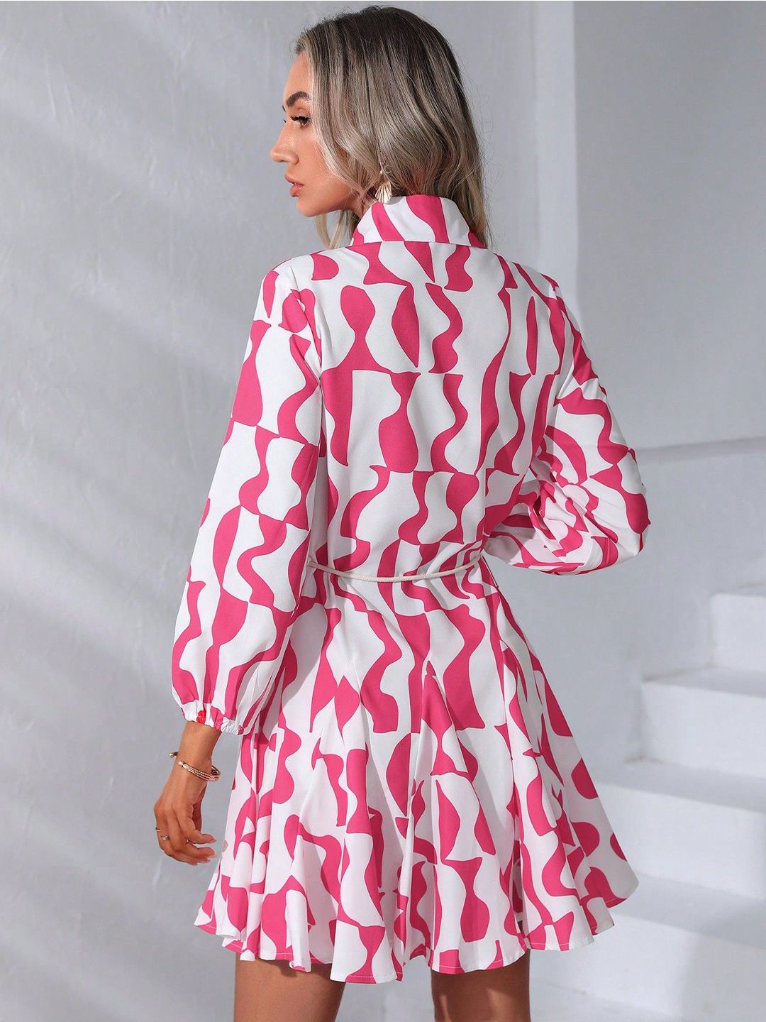 Kotty Graphic Printed Shirt Collar Fit & Flare Dress