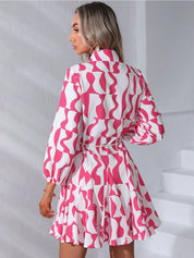 Kotty Graphic Printed Shirt Collar Fit & Flare Dress