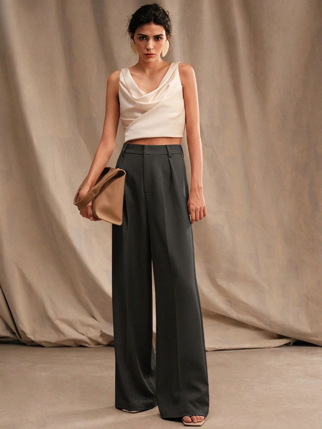 Kotty Women High-Rise Relaxed Straight Leg Pleated Wide Leg Trousers