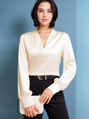 Kotty Women V-Neck Cuffed Sleeve Satin Top