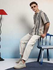 Kotty Men Sheer Striped Casual Shirt