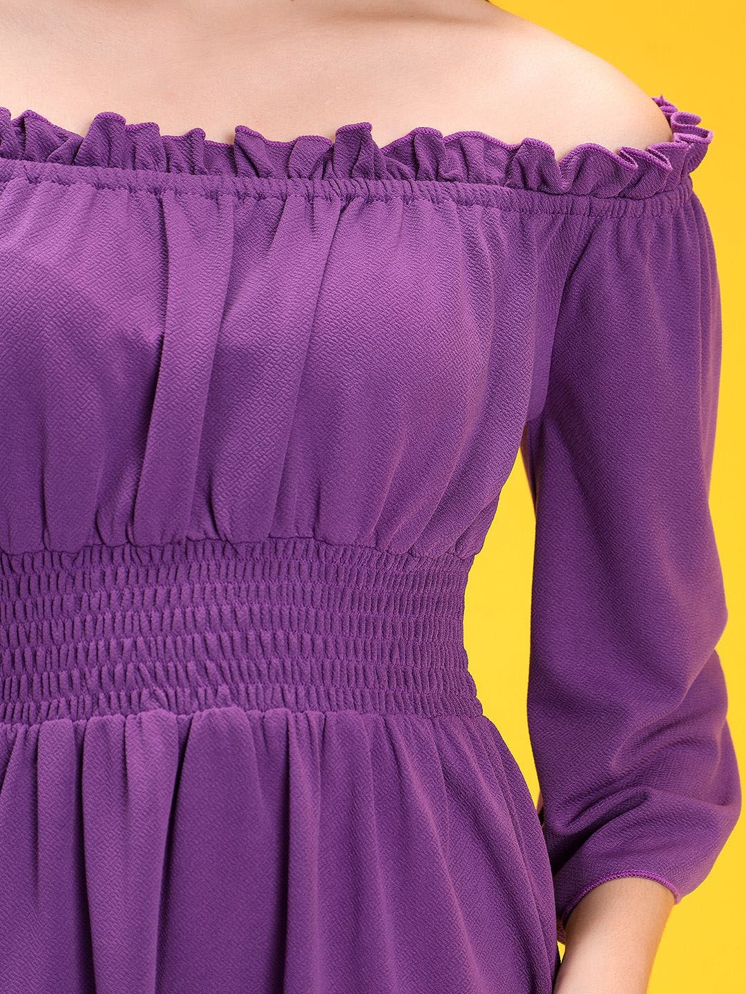 Kotty Women Off-Shoulder Flared Sleeve Fit & Flare Dress