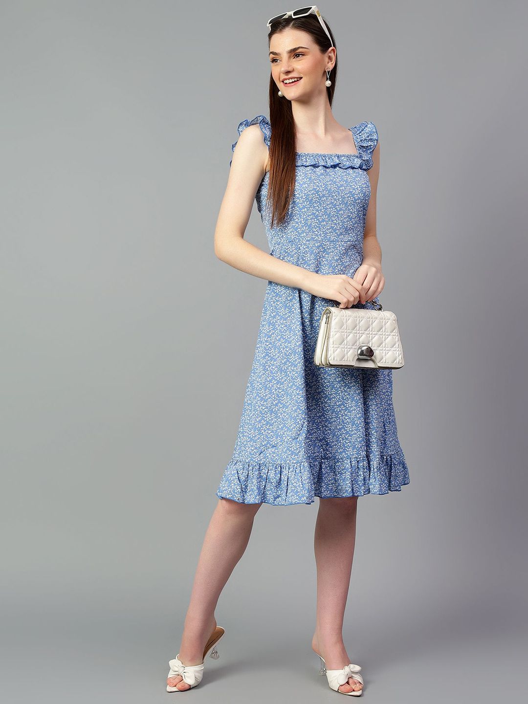 Kotty Printed Crepe Fit & Flare Midi Dress