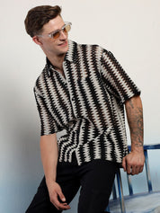 Kotty Vertical Stripes Cotton Spread Collar Short Sleeves Shirt