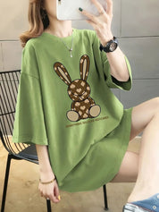 Kotty Graphic Printed Round Neck Drop-Shoulder Sleeves Oversized T-shirt