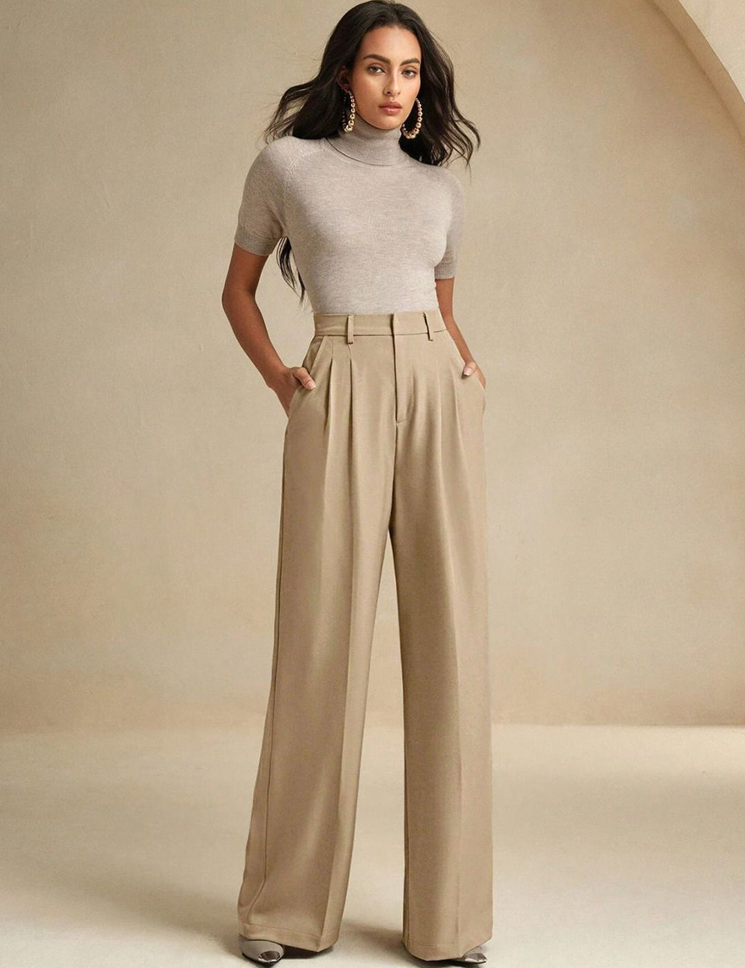 Kotty Women High-Rise  Wide-Leg Pleated Korean Pants Trousers