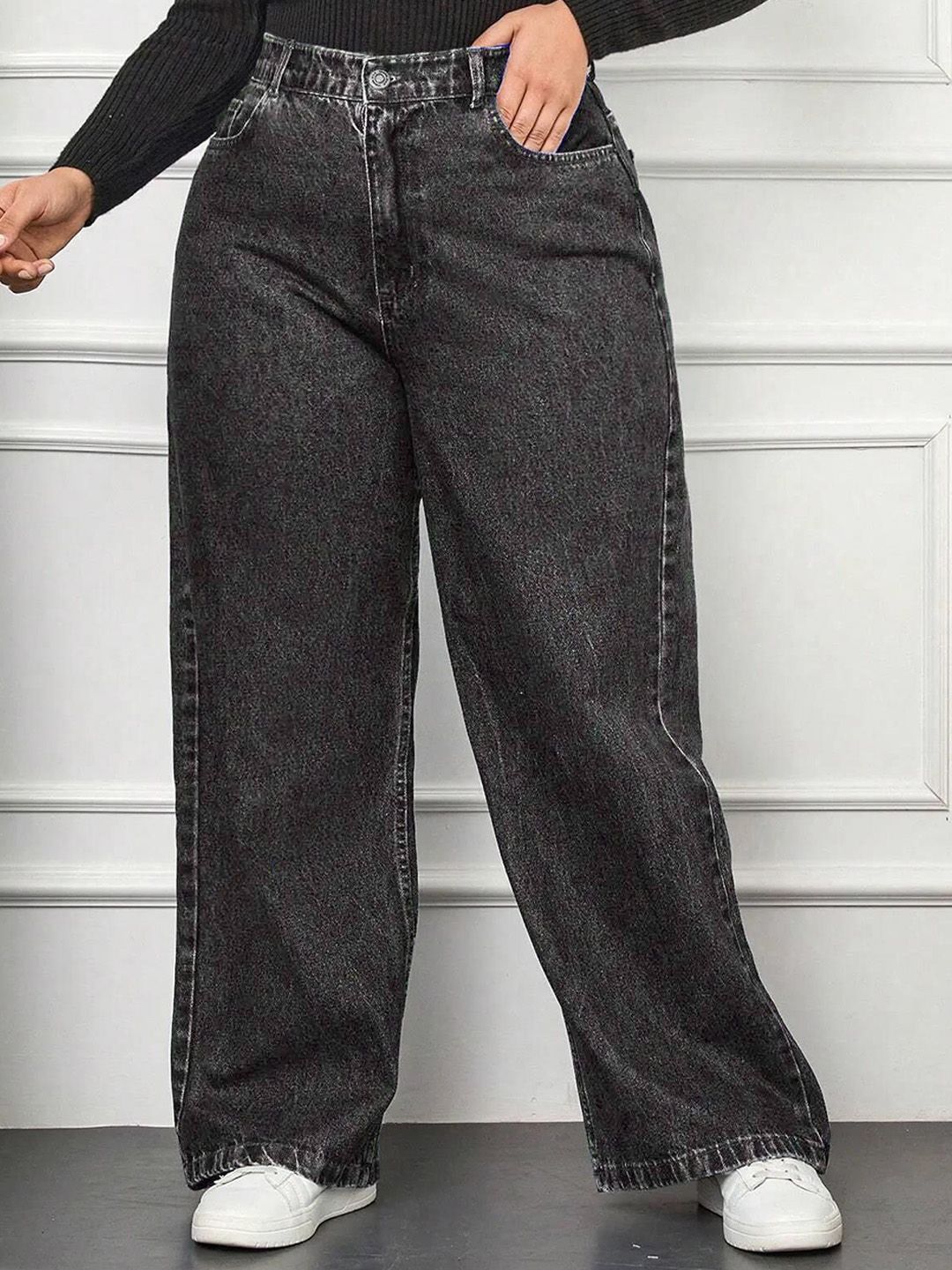 Kotty Women Wide Leg High-Rise No Fade Clean Look Non Stretchable Jeans