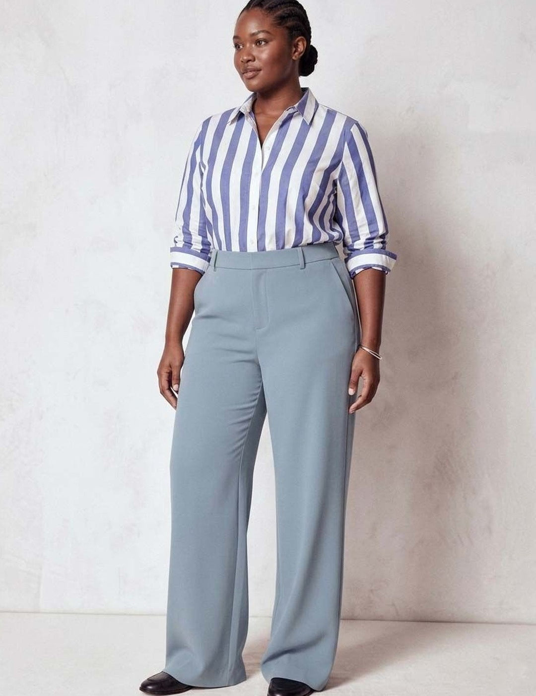Blue Wide Leg High-Rise Pants for Women – Classic Solid Design | Kotty