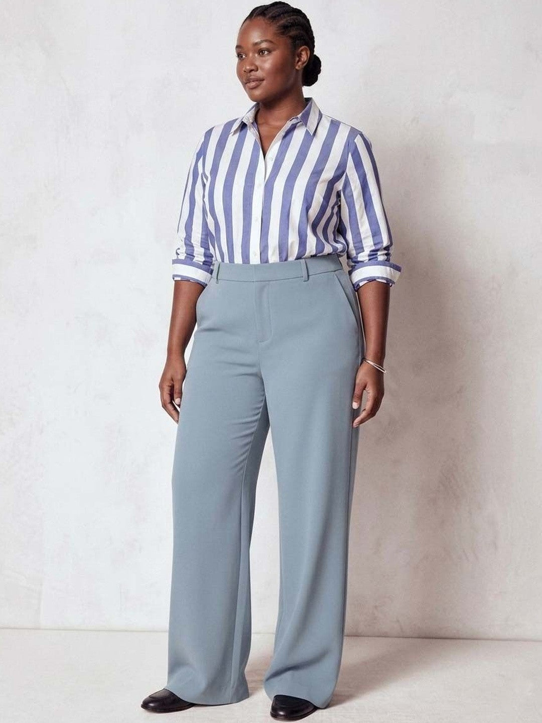 Blue Wide Leg High-Rise Pants for Women – Classic Solid Design | Kotty
