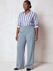 Blue Wide Leg High-Rise Pants for Women – Classic Solid Design | Kotty