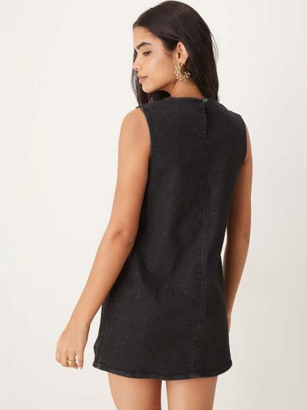 Kotty women jet black denim A-line mini dress