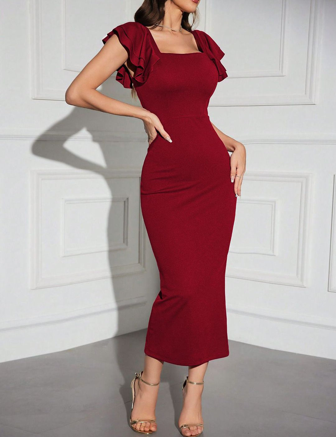 Kotty Flutter Sleeve Bodycon Maxi Dress