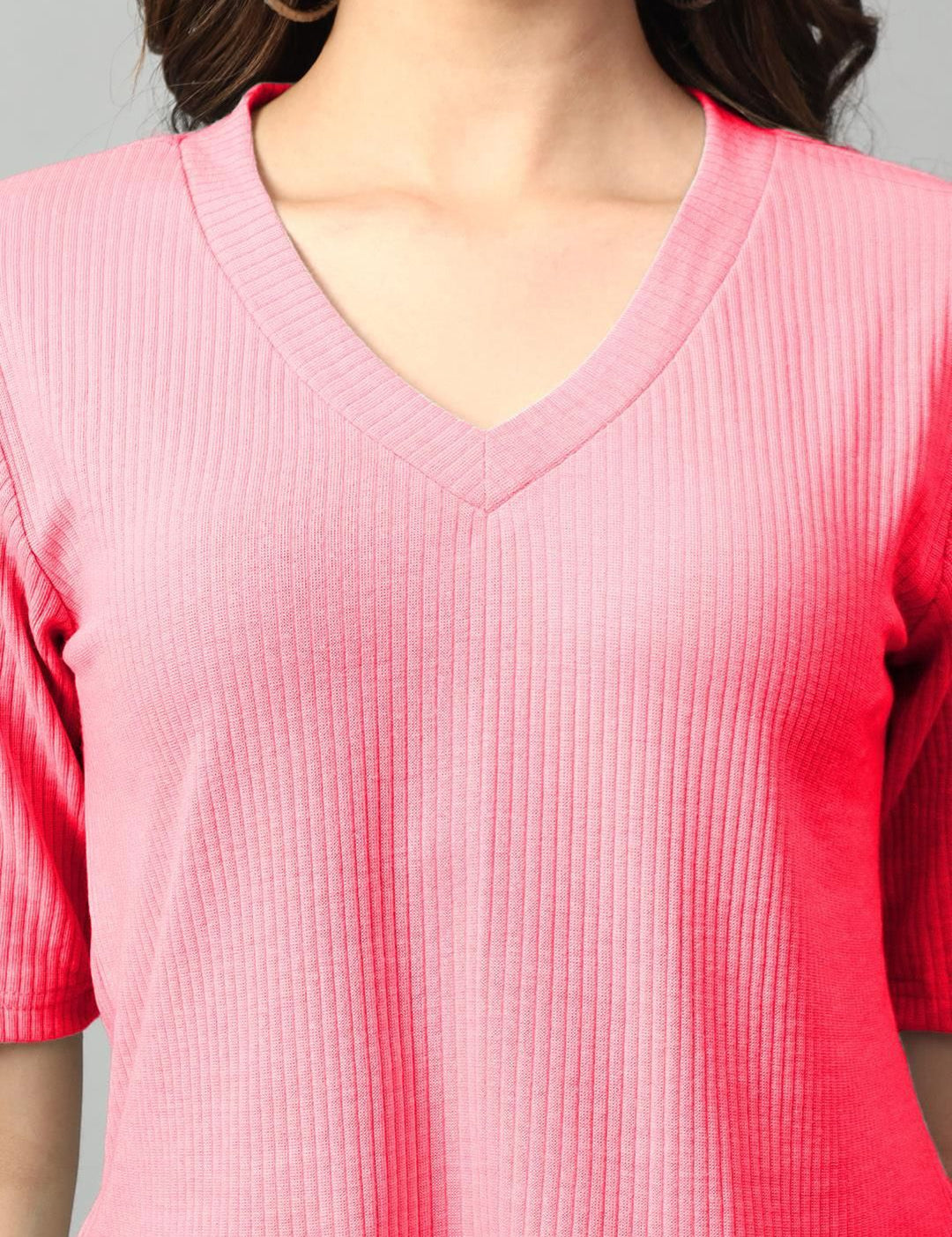 Kotty Pink V-Neck Short Sleeves Top With Skirt 