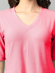 Kotty Pink V-Neck Short Sleeves Top With Skirt 