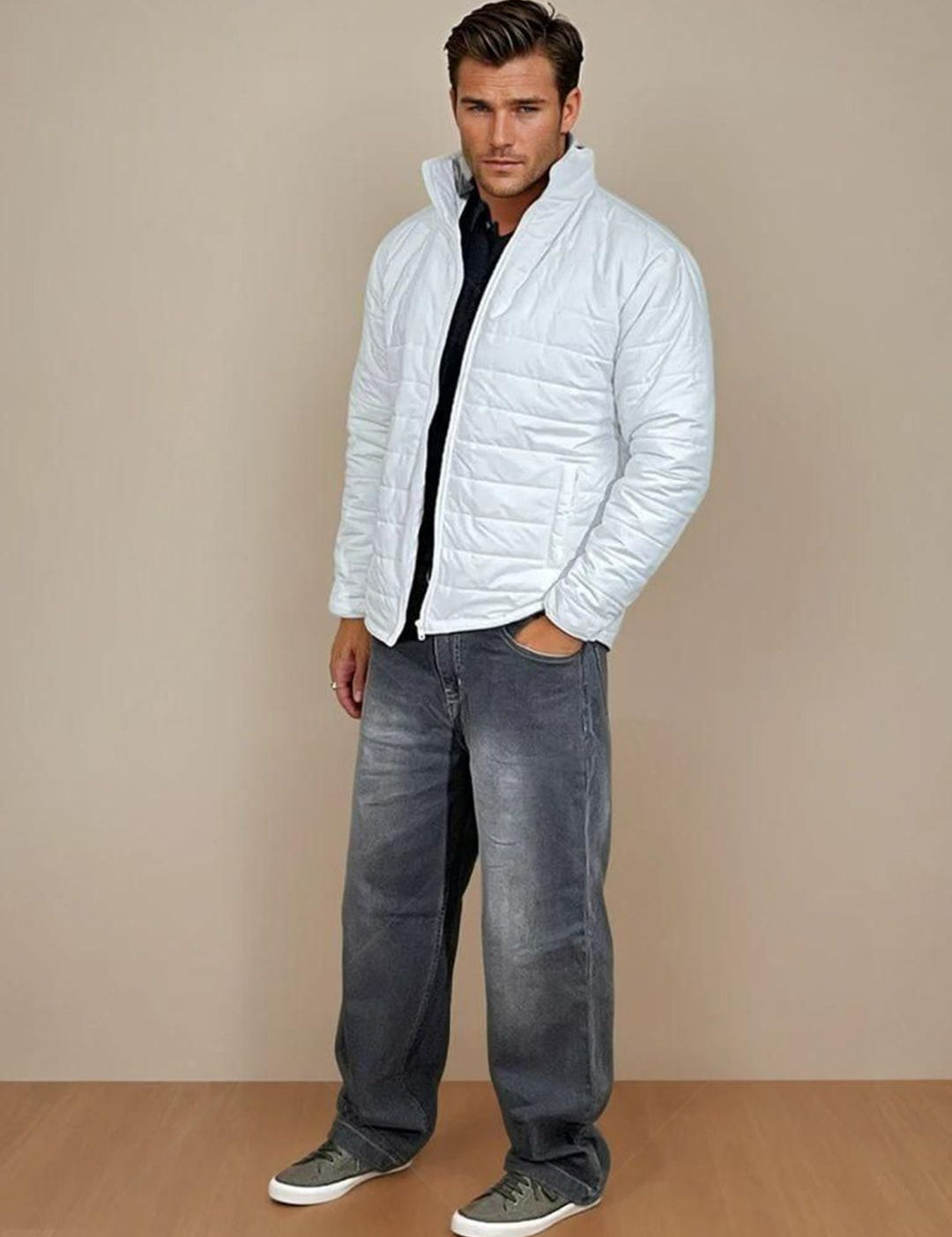 Kotty Men Self Design Mock Collar Puffer Jacket