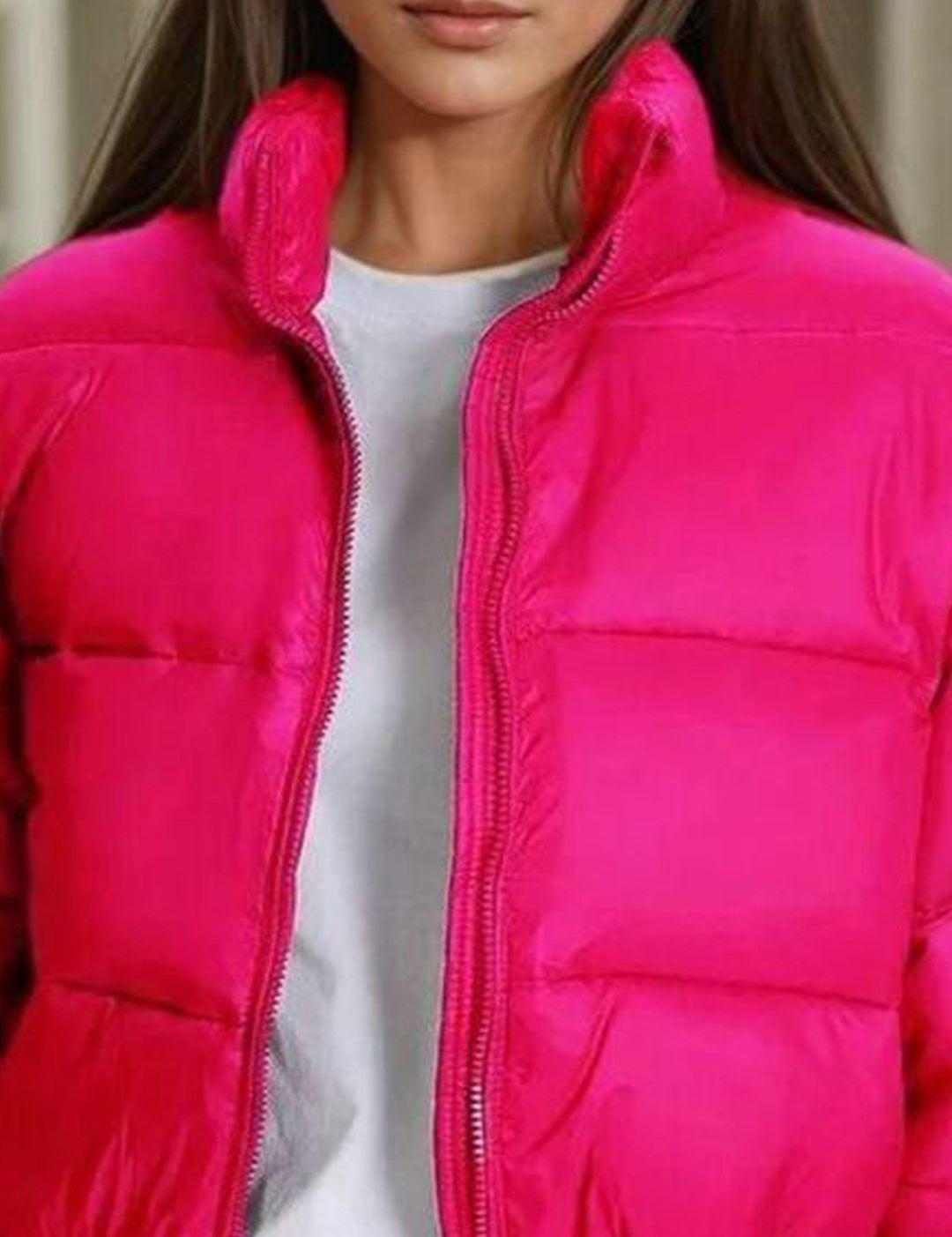 Kotty Women Stand Collar Solid Lightweight Puffer Jacket