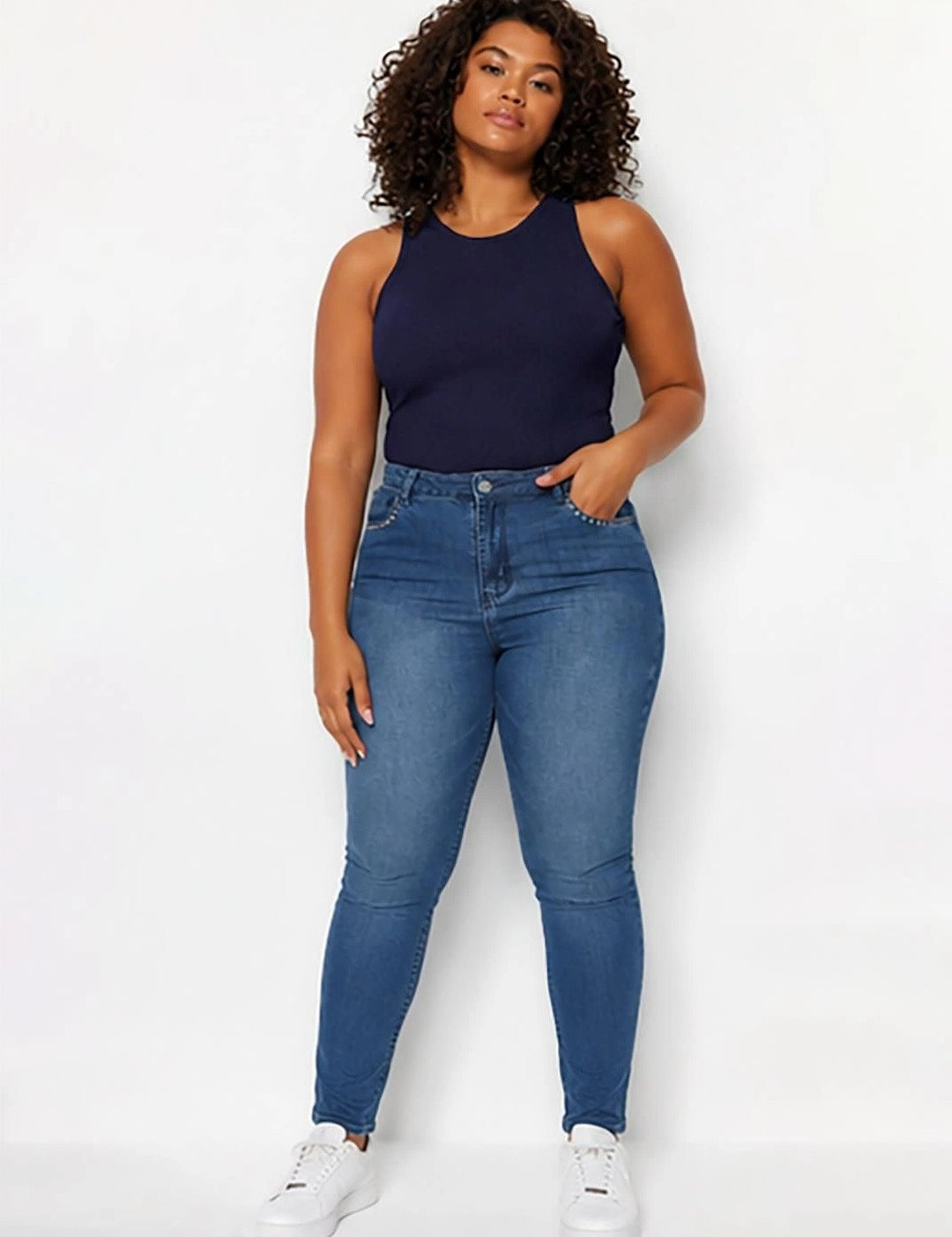 Kotty Women's Indigo Blue Round Neck Sleeveless Top | Casual Daily Wear