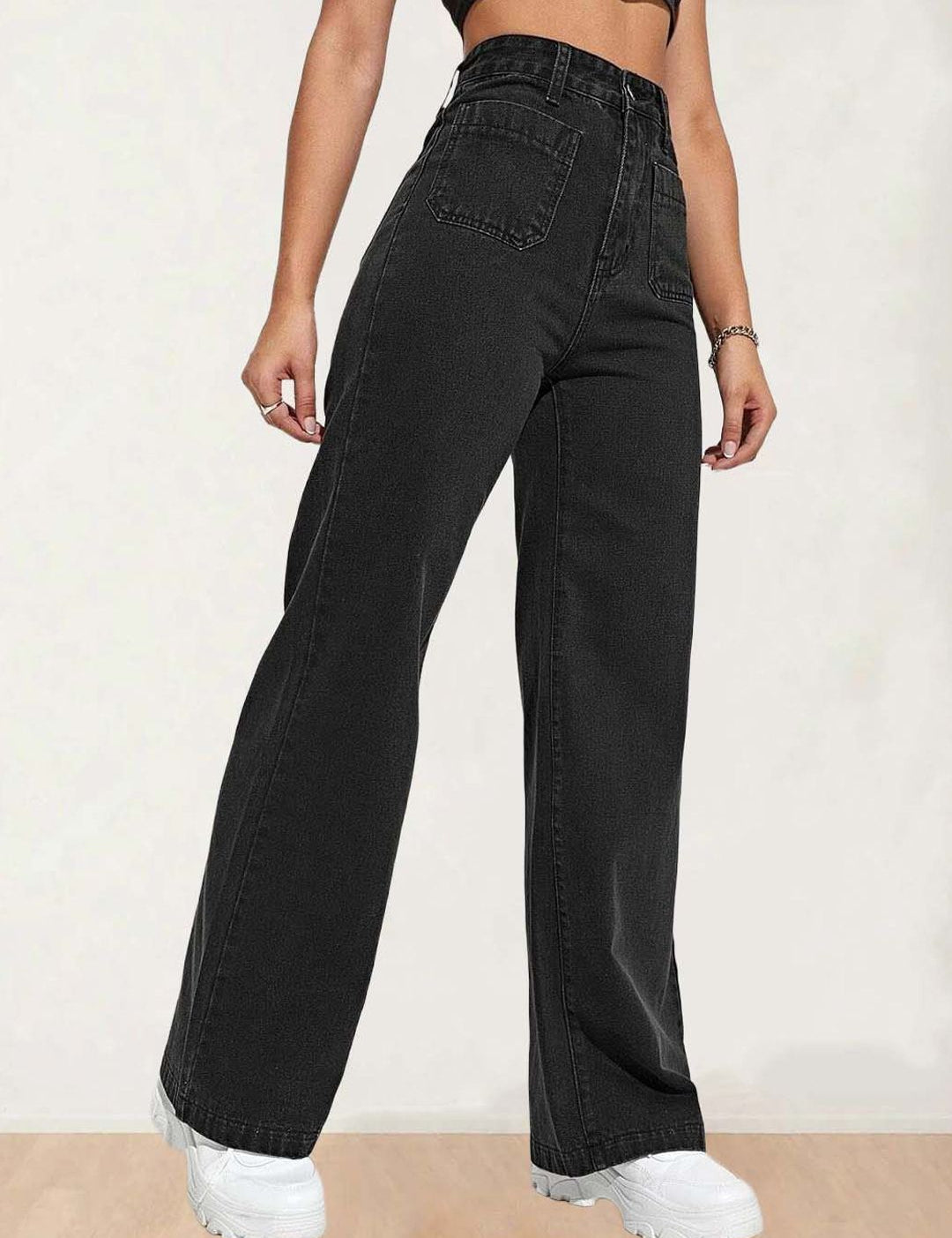 Kotty Women Straight Fit High-Rise Stretchable Cotton Black Jeans (Cotton Blend)