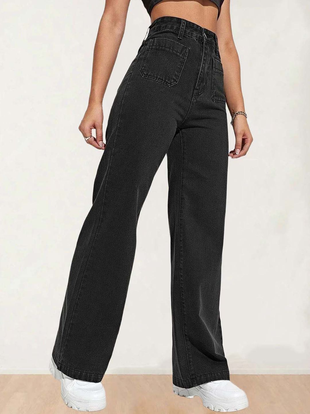 Kotty Women Straight Fit High-Rise Stretchable Cotton Black Jeans (Cotton Blend)