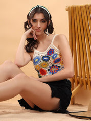 Kotty Embellished Print Cotton Crop Top