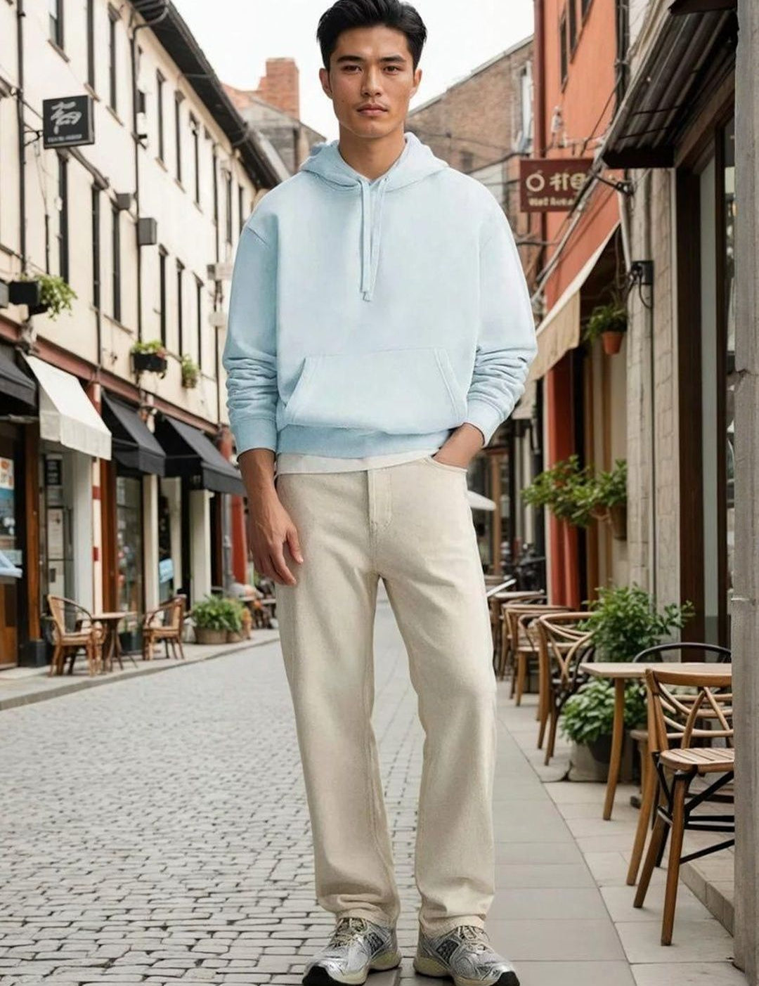 Kotty Men Hooded Solid Ribbed Cotton Pullover Sweatshirt