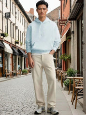 Kotty Men Hooded Solid Ribbed Cotton Pullover Sweatshirt