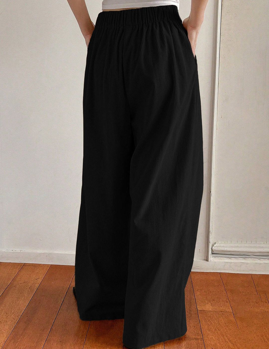 Kotty Women Relaxed Straight Leg Loose Fit High-Rise Corduroy Cotton Trousers