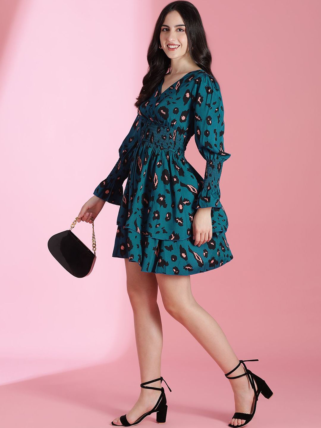 Kotty Women Printed Puff Sleeves Fit & Flare Dress