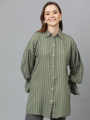 Kotty Women Comfort Spread Collar Vertical Striped Cotton Oversized Casual Shirt