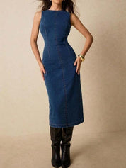 Kotty women blue cotton sheath midi dress