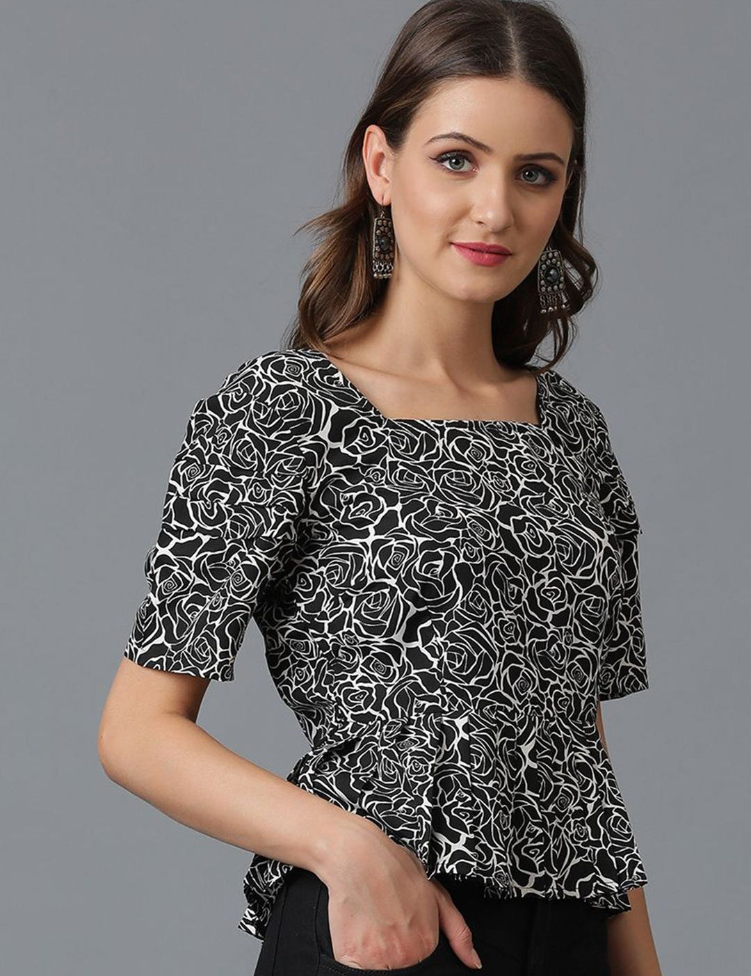 Kotty Women Abstract Printed Peplum Top