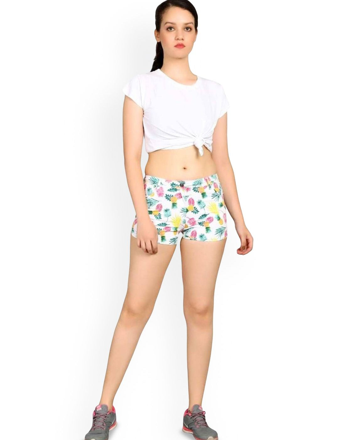 Kotty Women Floral Printed High-Rise Cotton Hot Pants Shorts