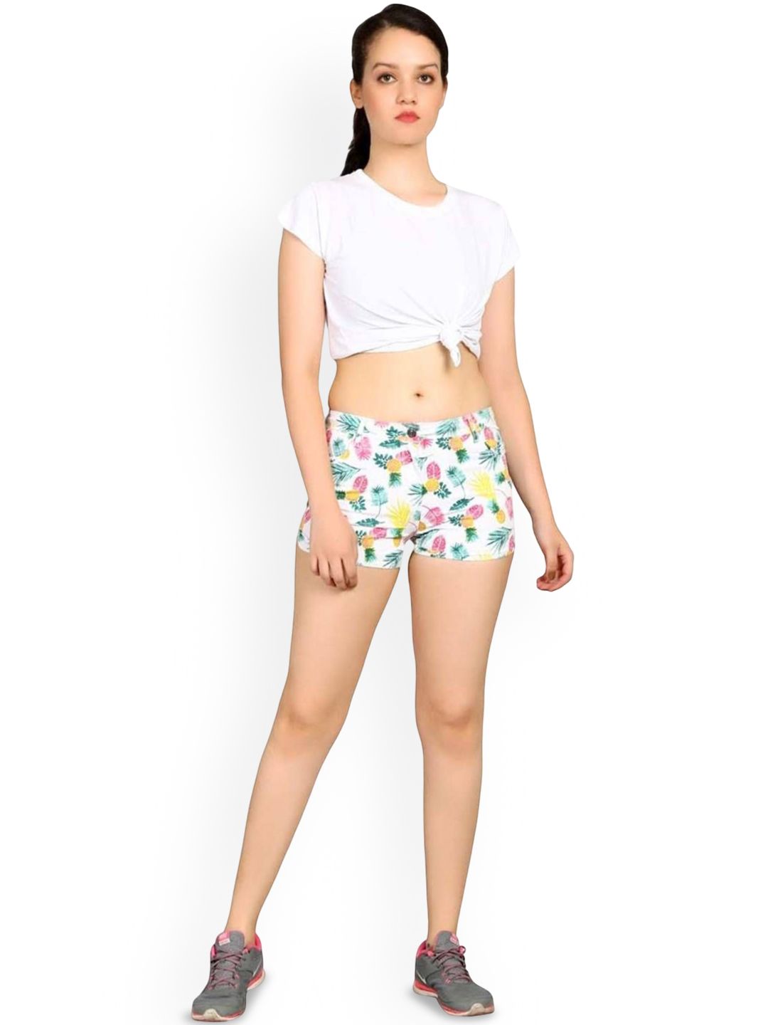 Kotty Women Floral Printed High-Rise Cotton Hot Pants Shorts