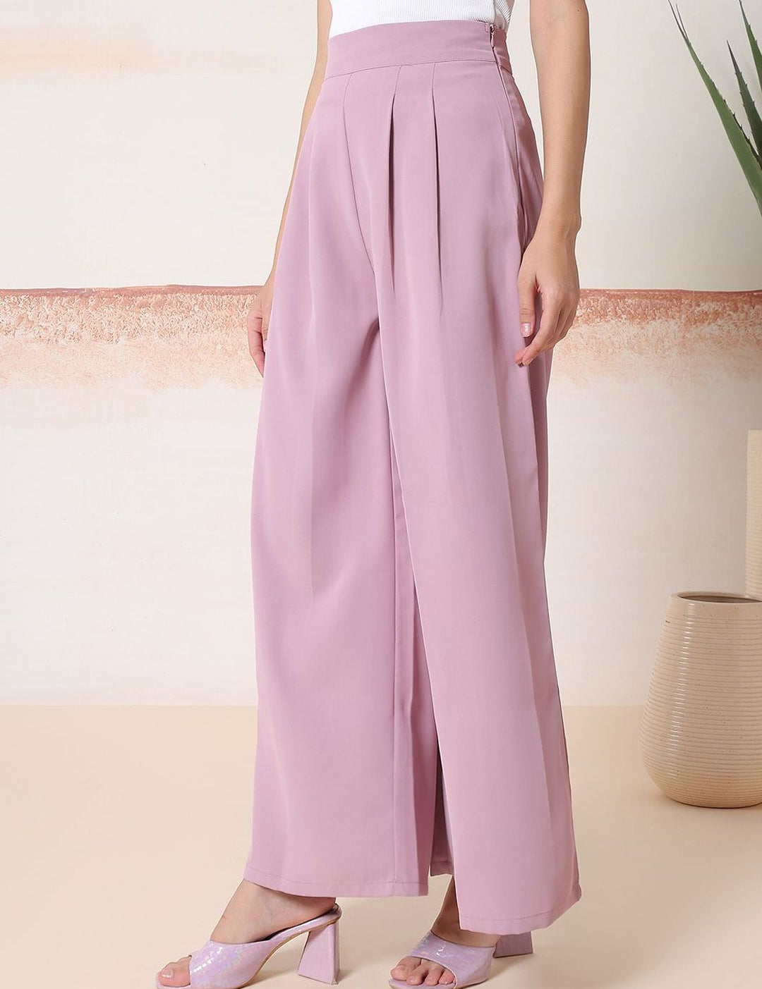 Kotty Women Comfort Flared High-Rise Pleated Parallel Trousers
