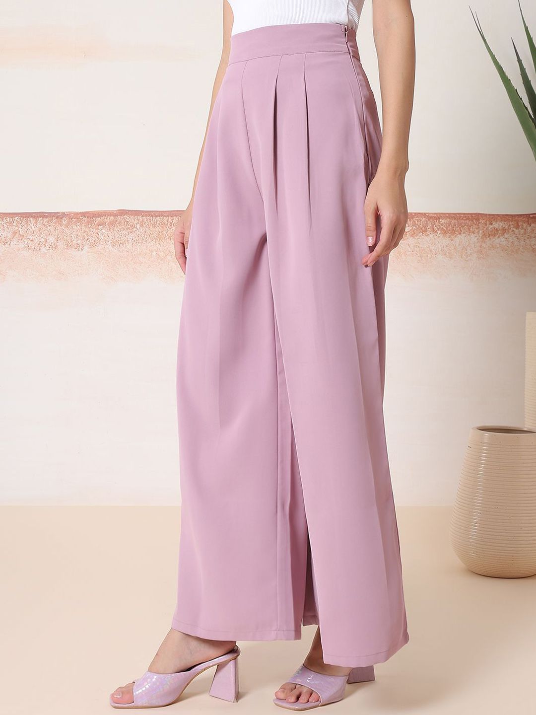 Kotty Women Comfort Flared High-Rise Pleated Parallel Trousers