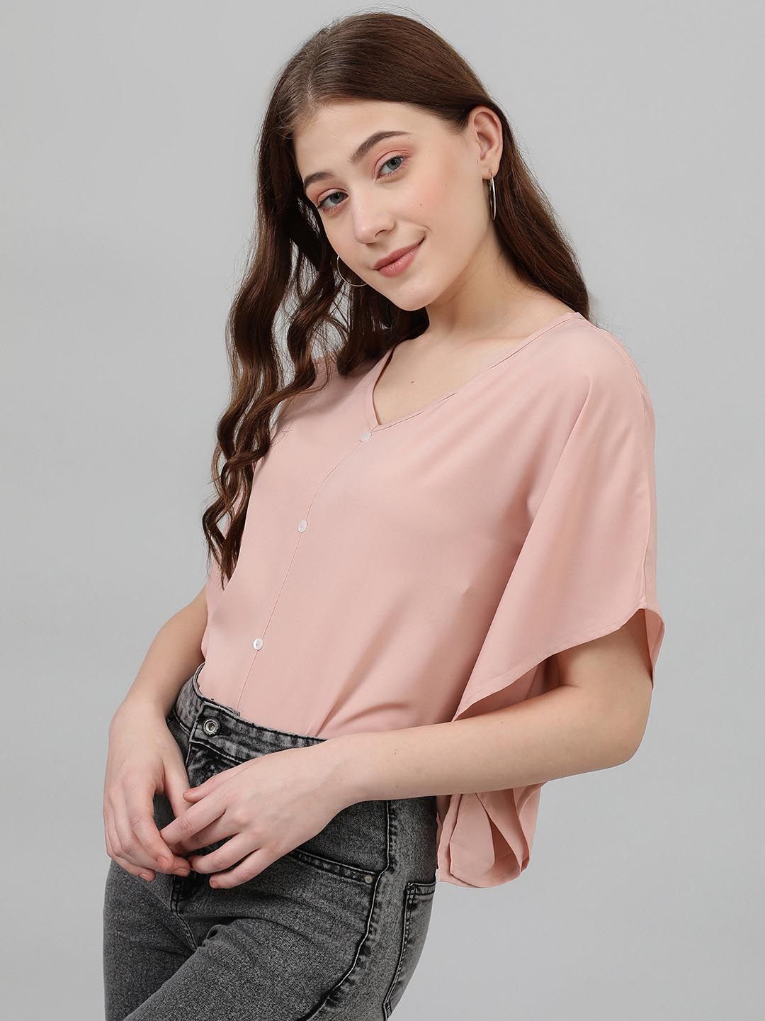 Kotty Women Flared Sleeve Crepe Boxy Top