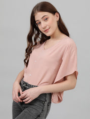 Kotty Women Flared Sleeve Crepe Boxy Top