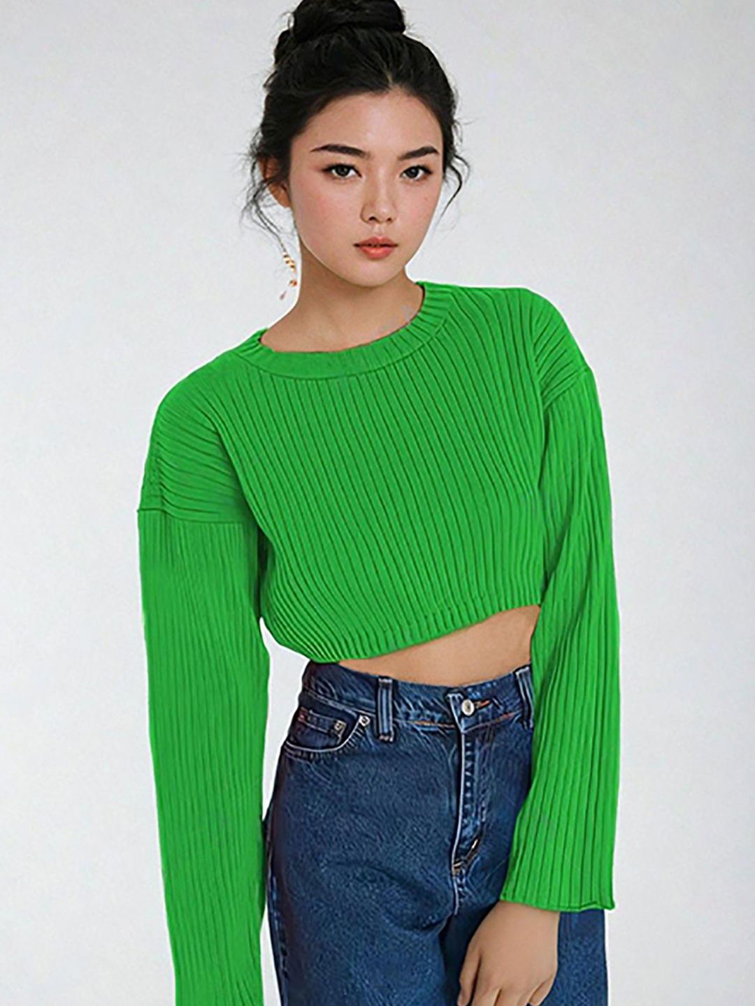 Kotty Women Long Sleeves Crop Round Neck Pullover