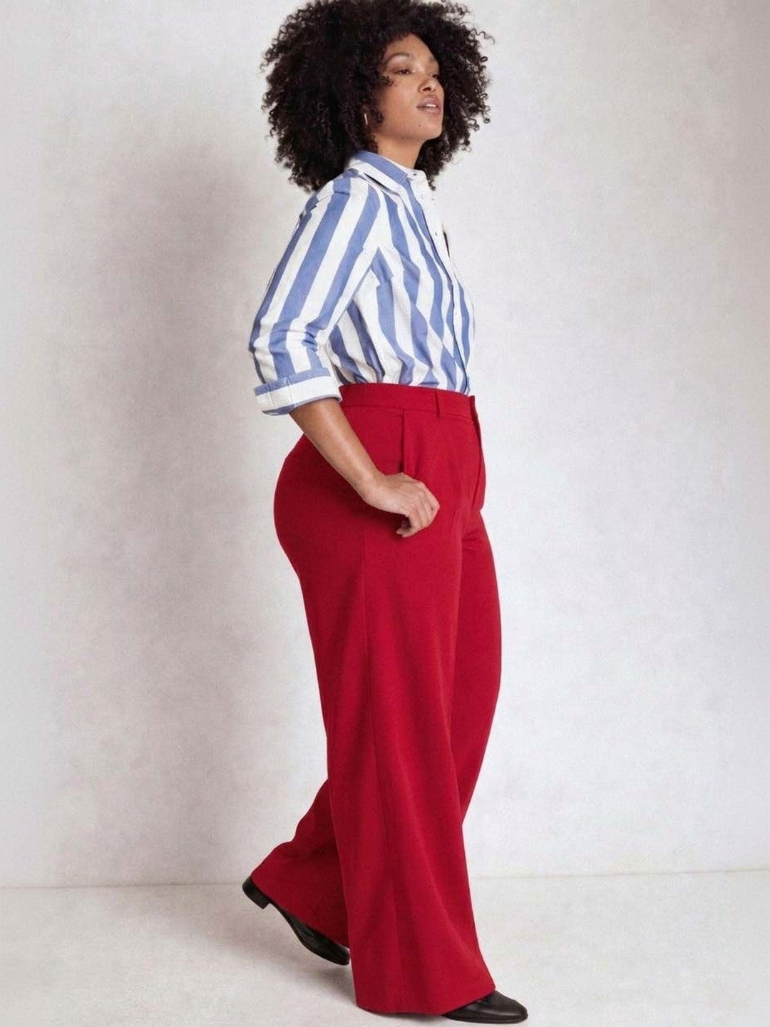 Red Wide Leg High-Rise Pants for Women – Elegant Solid Design | Kotty