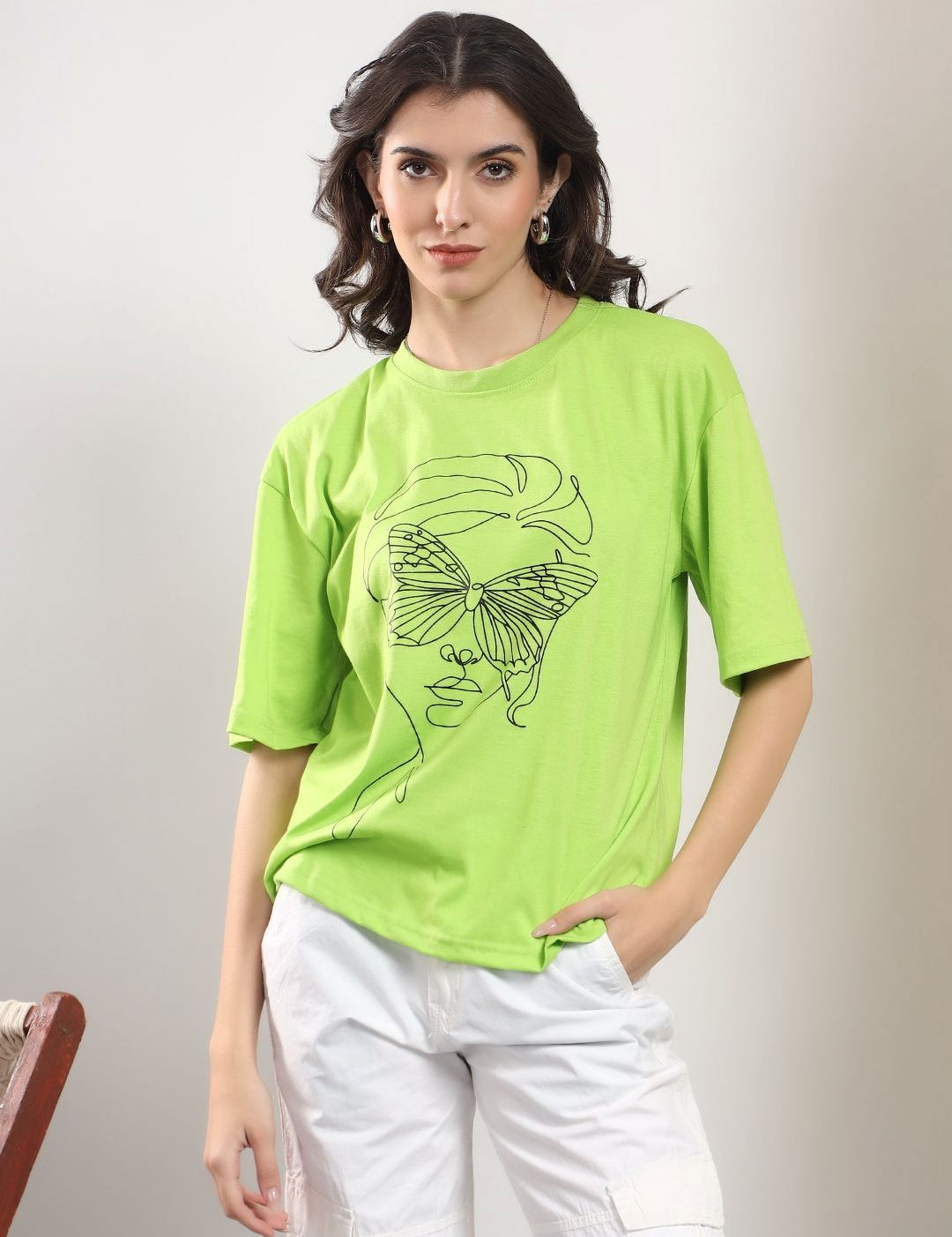 Kotty Abstract Printed Round Neck Cotton T-shirt