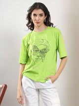 Kotty Abstract Printed Round Neck Cotton T-shirt