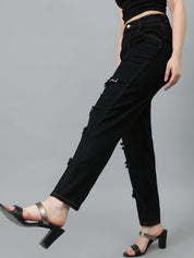Kotty Women Straight Fit High-Rise Highly Distressed Cotton Stretchable Jeans