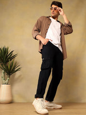 Kotty Men Relaxed Fit Mid-Rise Stretchable Cotton Utility Cargo Jeans