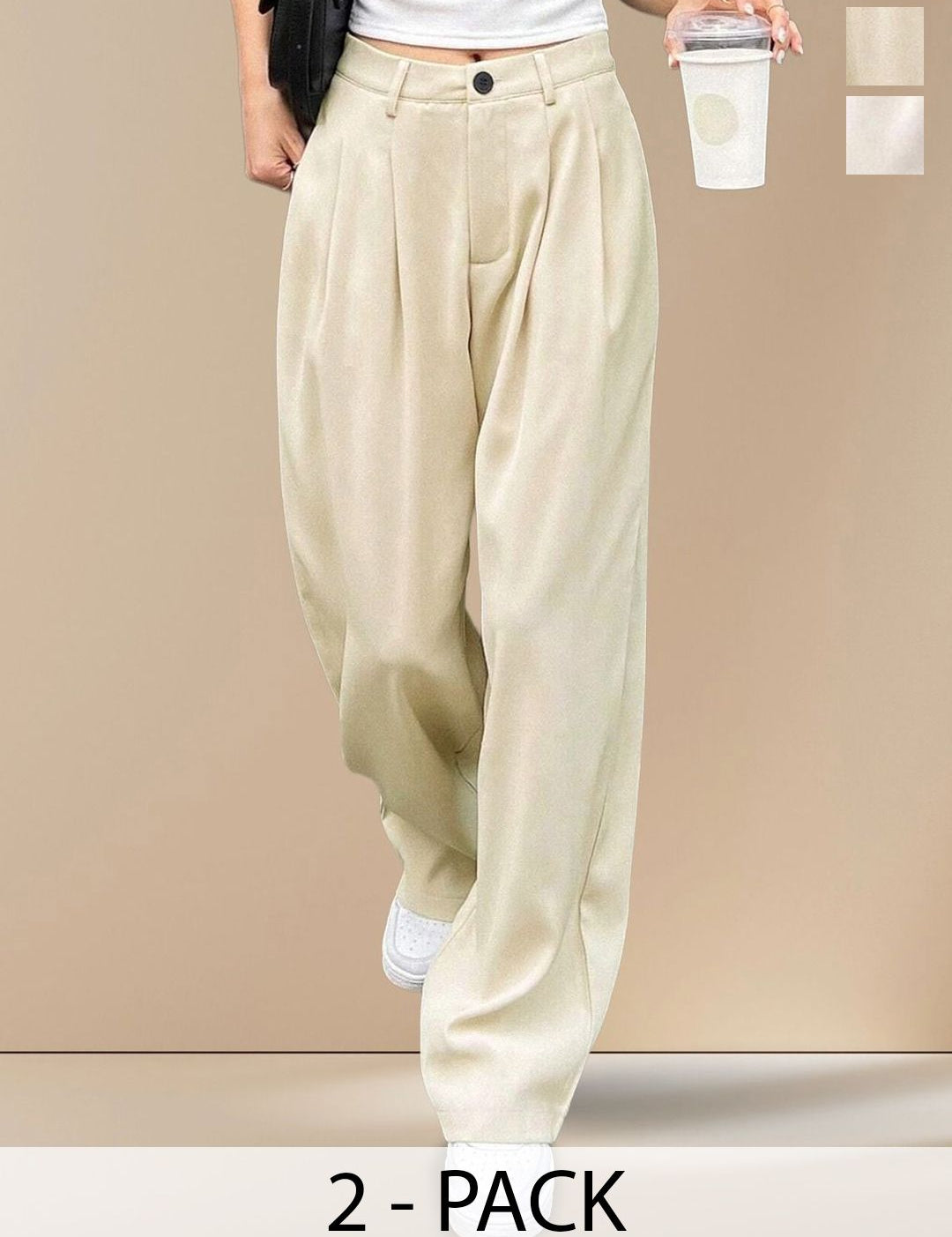 Kotty Women Textured Straight Fit High-Rise Pleated Trousers