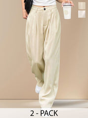 Kotty Women Textured Straight Fit High-Rise Pleated Trousers