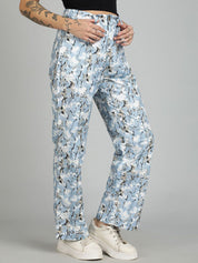 Kotty Women Floral Printed Straight Fit High-Rise Trousers