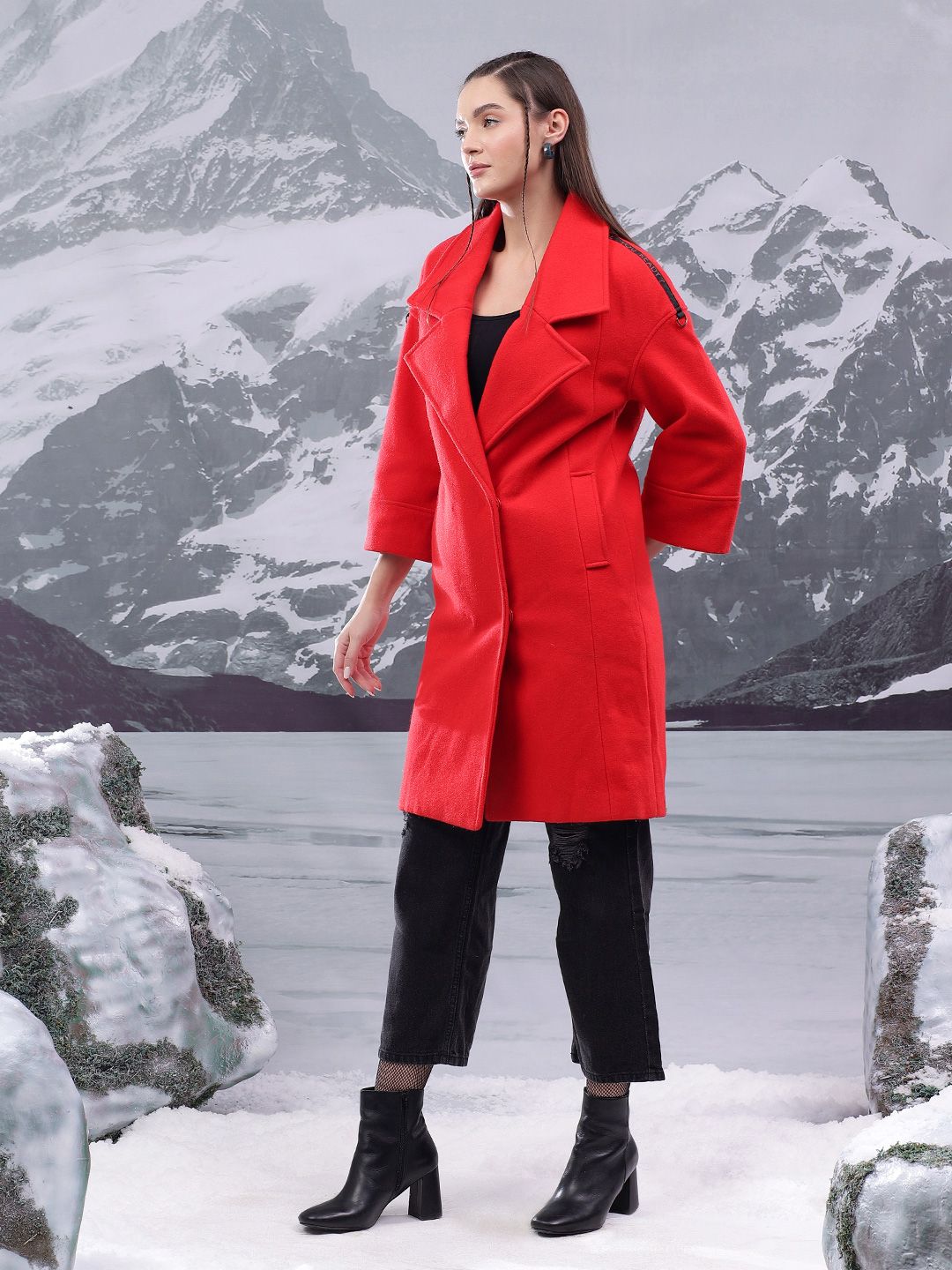 Kotty Women Cotton Notched Lapel Single-Breasted Overcoat